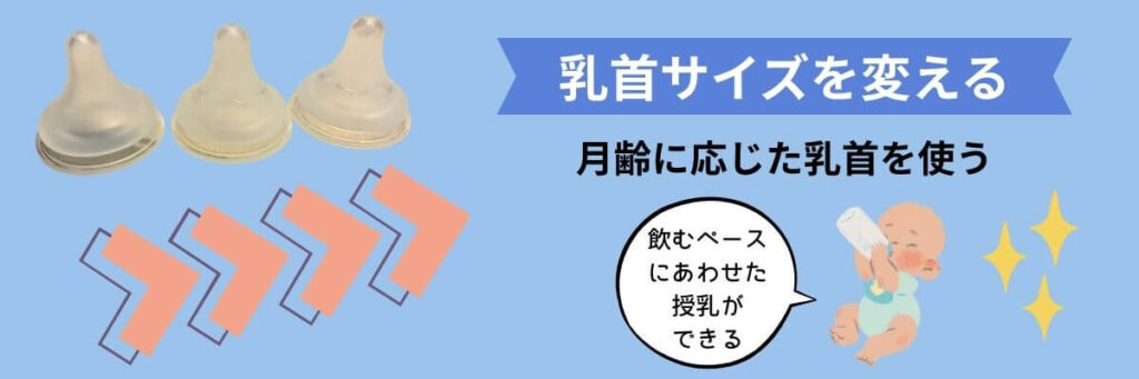 ピジョン母乳実感　使い方のコツ③　哺乳瓶の乳首サイズ比較 月齢ごとの目安
